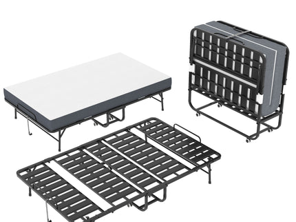 Twin Wide Folding Bed For Tall People, Extra Long & Wide Rollaway With Memory Foam, Heavy-Duty Capacity Guest, Spacious Portable Cot - Black