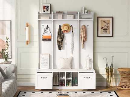 5 In 1 Entryway Bench With Coat Rack, 7 Sturdy Hooks, 2 Spacious Drawers And Adjustable Shelves