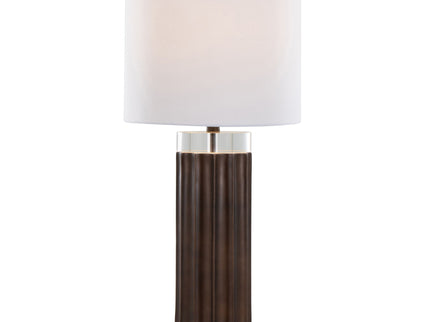 Cylinder - Fluted Contemporary Table Lamp (Set of 2) - Brown / Clear / White