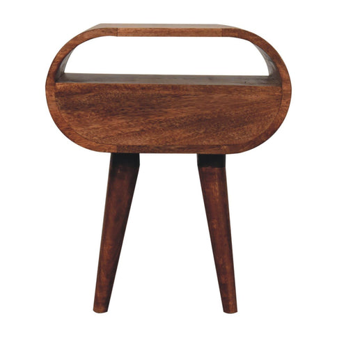 Circular Bedside Table With Open Slot - Caramel