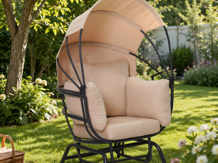 Egg Chair With Cushion And Retractable Canopy - Black / Taupe