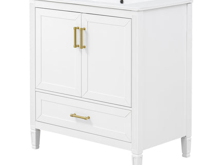 Elegant Fluted Bathroom Vanity With Sink, Soft Close Doors & Drawer