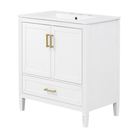 Elegant Fluted Bathroom Vanity With Sink, Soft Close Doors & Drawer