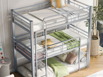 Triple Bunk Bed With Sturdy Construction And Space Saving Design
