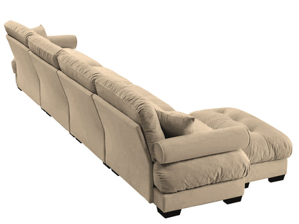 Modern Sectional Sofa With Ottoman, Round Bolster Armrests, Waist And Throw Pillows