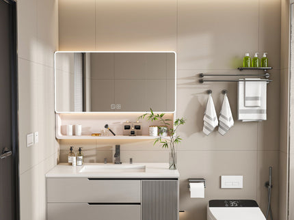 Aluminium Medicine Cabinet Mirror, With 3 Colors LED Light And Defogging Function - Khaki