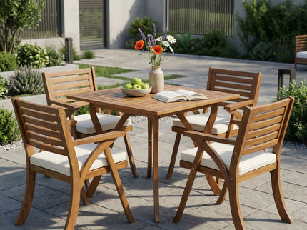 Outdoor Hermosa 5 Piece Wood Dining Set With Cushions - Teak / Beige