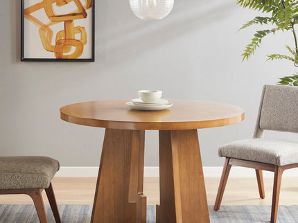 Round Dining Table With Pecan Wood Veneer - Walnut
