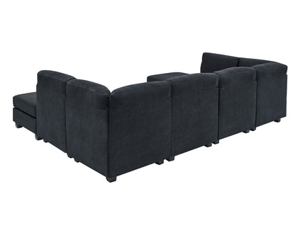 Upholstered Modular Sectional, Customizable Layout, Removable Cushions - Black