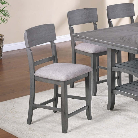 7 Piece Counter Height Dining Set With Storage Shelves, Table & 6 High Chairs - Gray