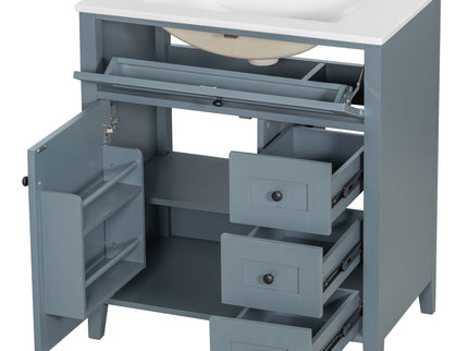 Bathroom Vanity With Sink, 3 Drawers And Adjustable Shelf