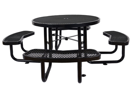 Round Outdoor Steel Picnic Table With Umbrella Pole