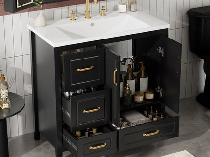 Bathroom Vanity With Sink, Soft Closing Doors & Drawers, Metal Handles