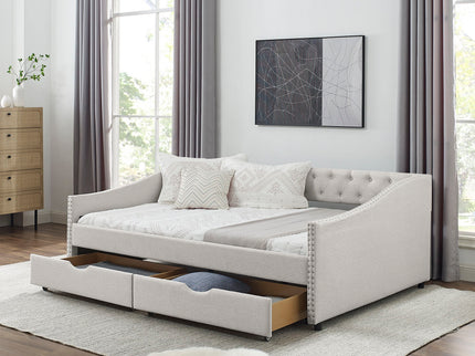 Upholstered Tufted Daybed With Drawers, Waved Arms