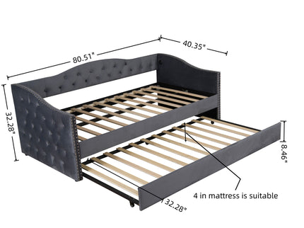 Twin Size Upholstered Daybed With Trundle And USB Charging Design For Bedroom - Gray