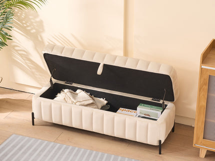 Wide Upholstered Storage Soft Bench Ottoman With Metal Legs