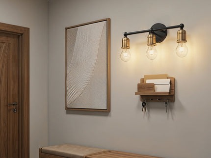 3 Light Wall Sconce, Vanity Light, No Bulbs Included - Black / Gold