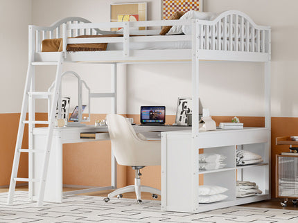 Loft Bed With Drawers, Cabinet, Shelves With Desk