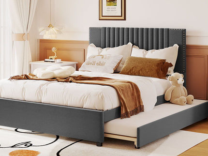 Upholstered Platform Bed With Drawers, Classic Headboard Design