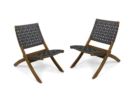 Solidago - Outdoor And Strapping Belt Folding Chairs, (Set of 2) - Black / Brown