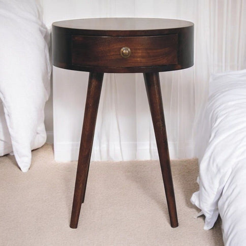 Circular Shaped Bedside Table - Walnut