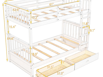 Bunk Bed With Ladders And 2 Storage Drawers