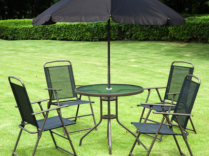 Outsunny - Patio Dining Set With Table Umbrella, Folding Chairs And Dining Table, Outdoor Patio Furniture Set