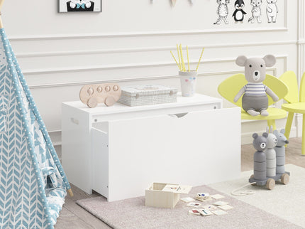 Toy Storage Organizer With Rolling Drawer, Chest With Wheels, Large Pull Out Bin For Nursery - White