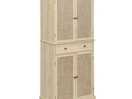 4 Door Storage Cabinet With 1 Drawer And 4 Adjustable Inner Shelves - Natural