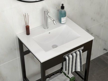 Console Sink With Legs, 24" X 18", Durable Porcela With Frame - White / Black