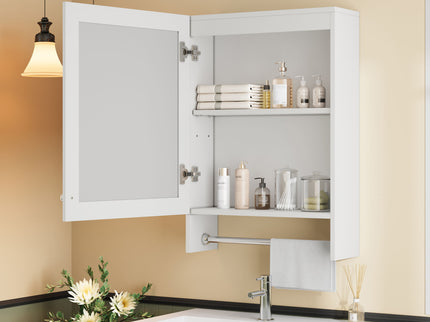 3 In 1 Wall Mounted Bathroom Mirror Cabinet With Adjustable Shelf, Soft Close Door, Mirror & Towel Bar - White