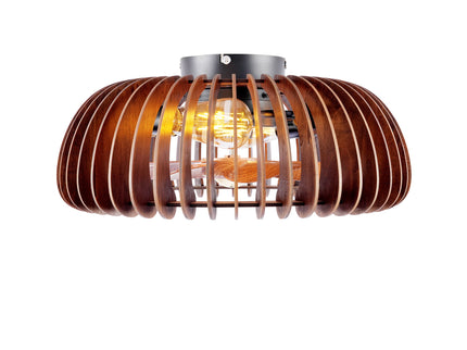 Semicircle Flush Mount Fan Light, (No Included Bulbs) And Remote Control, 6 Speeds, Quiet DC Motor For Living Room - Wood