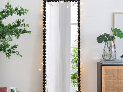 Full Length Mirror With Metal Beaded Frame, Rectangular Oversized Mirror For Living Room Bedroom - Black