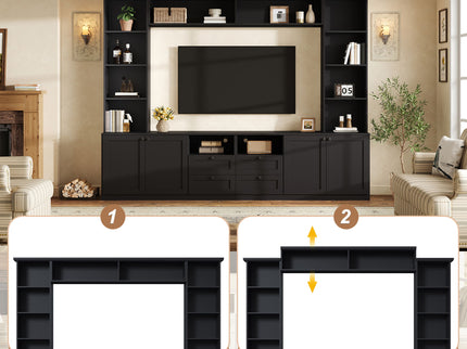 Farmhouse Elegant Entertainment Center Wall Unit With 4 Drawers