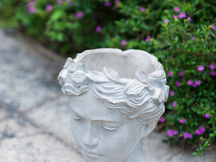 Greek Style Cement Head Planter Indoor Outdoor Home, Garden Decor - Gray