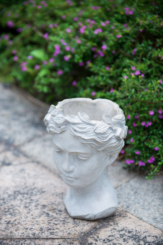 Greek Style Cement Head Planter Indoor Outdoor Home, Garden Decor - Gray