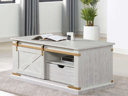 Coffee Table With Storage Drawer And Open Shelves - Antique White / Gold