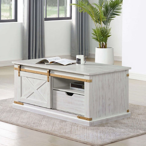 Coffee Table With Storage Drawer And Open Shelves - Antique White / Gold