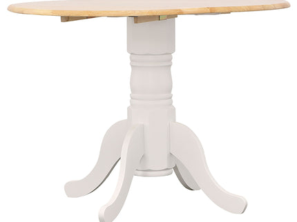Round Dining Table With Drop Leaf Pedestal Base, Expandable Top - Natural