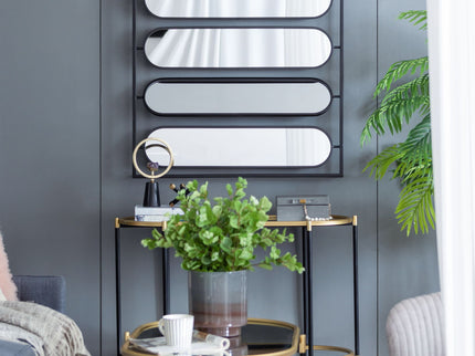 Large 4 Oval Wall Mirror With Square Frame, Home Decor For Living Room, Bedroom, Entryway, Office - Black
