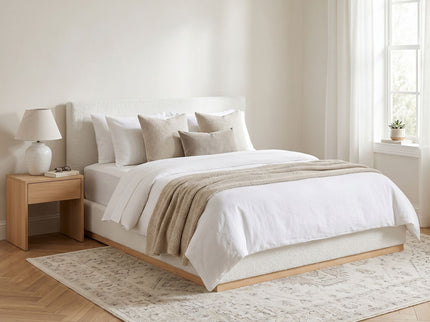 Queen Upholstered Bed - Natural / White
