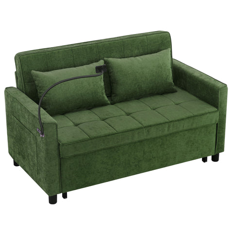 Loveseat Sofa Bed Sleeper With Reversible Backrest, Side Pockets, USB Ports, Phone Holder