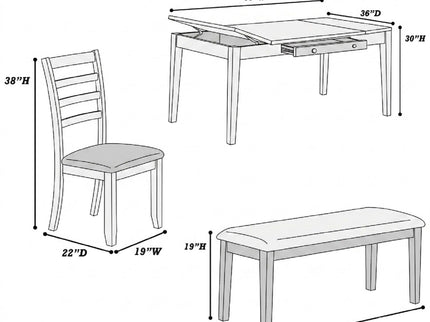 6 Piece Dining Set Table With Storage Ladder Back Chairs And Bench - Walnut