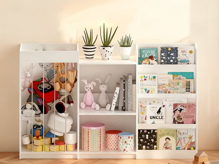 Bookshelf And Toy Storage, 3 Tier Montessori Bookcase With Stuffed Animal Organizer - White