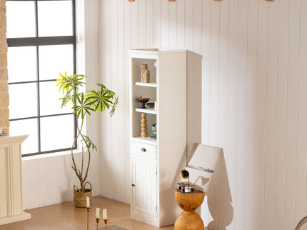 Retro Style 75'' Tall Display Shelf With Cabinet For Hallways Living Room Kitchen - White