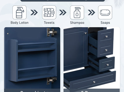 Freestanding Bathroom Vanity With Sink, Soft Close Door, 3 Drawers