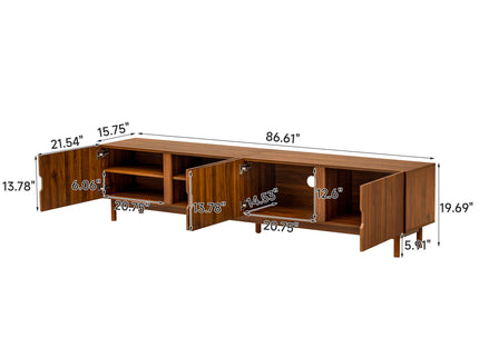 TV Stand With Legs, Media Console, 4 Cabinets For Living Room - Natural Wood