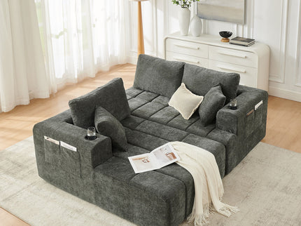L - Shaped Sectional Sofa With Cup Holders & Side Pockets