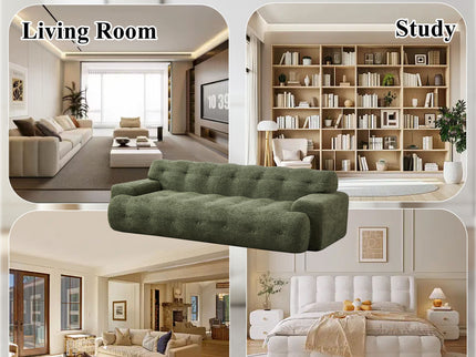 Cloud Series Minimalist Button Tufted Square Arm 3 Seater Sofa
