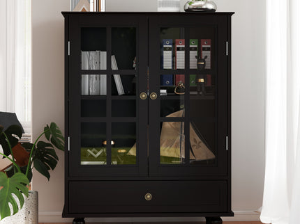 Minimalist Buffet Cabinet With Double Glass Doors And Drawer